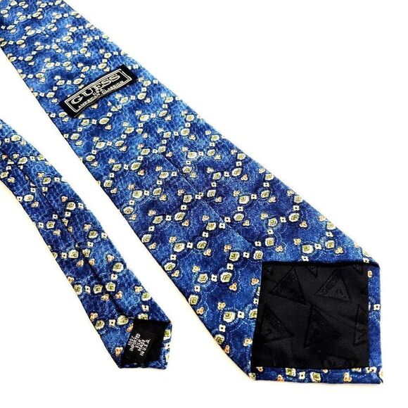 Guess USA American Classics Blue Abstract Geometric Print Short Wide Silk Tie - Picture 5 of 6